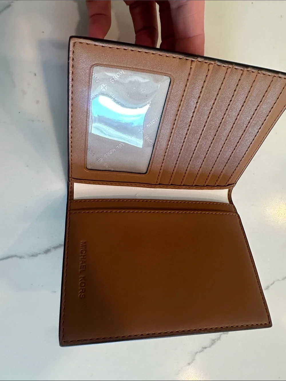 Michael Kors Dark Brown Monogram Card & Passport Holder with Gold Logo